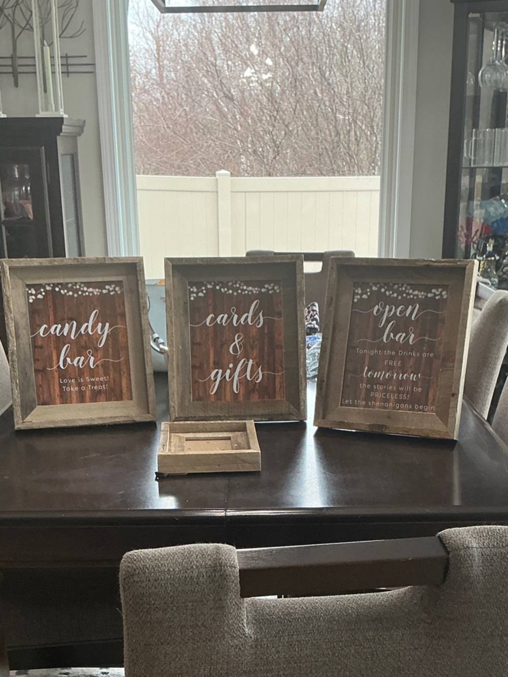 Rustic Wood Framed Wedding Signs - Candy Bar, Cards & Gifts, Open Bar (Brown)